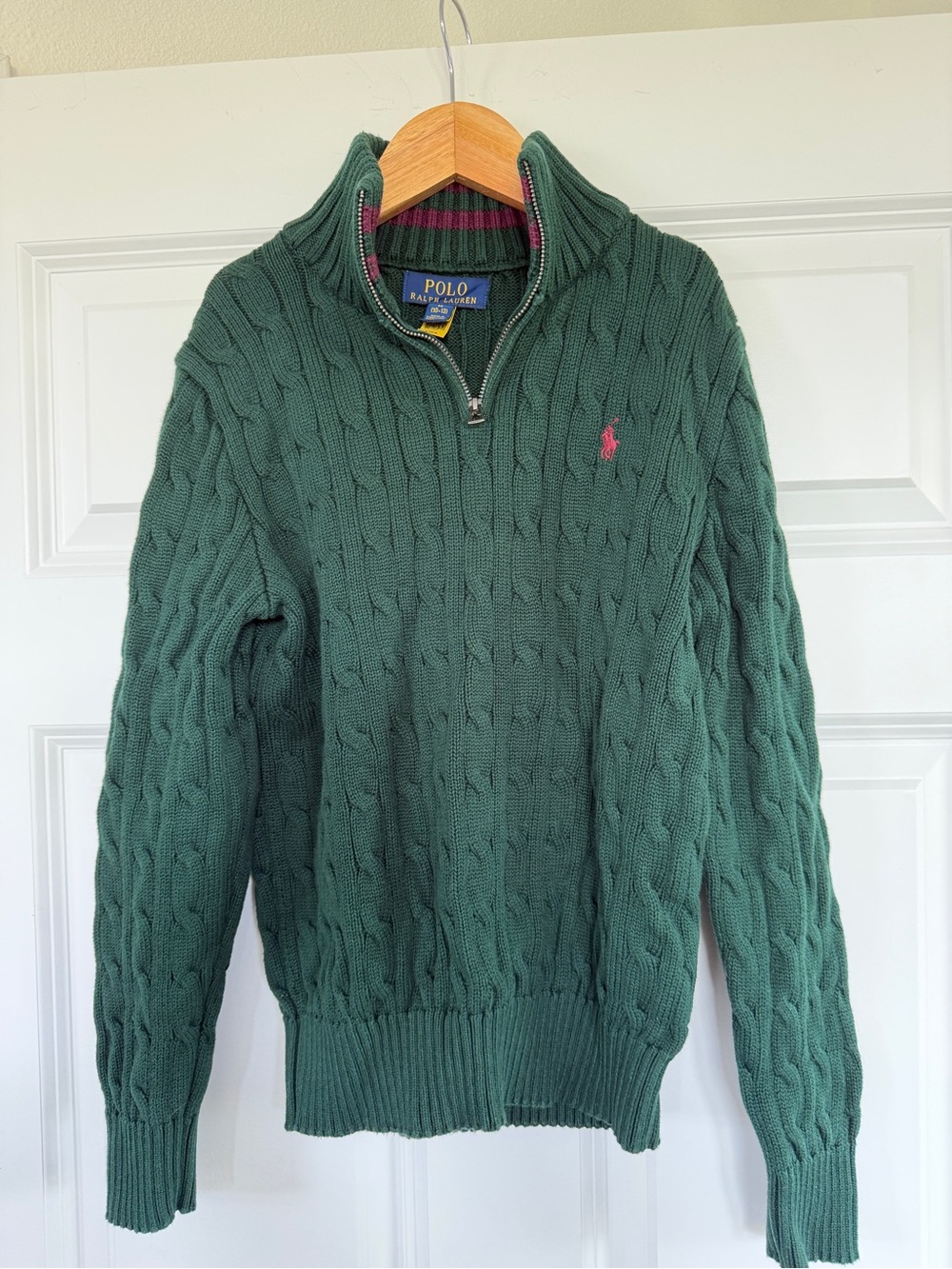 Polo by Ralph Lauren Boy’s Green Cable-Knit Quarter-Zip Sweater